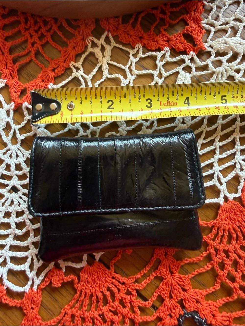 Vintage 80s Black Eel Skin Mini Clutch Coin Purse Made in Korea
